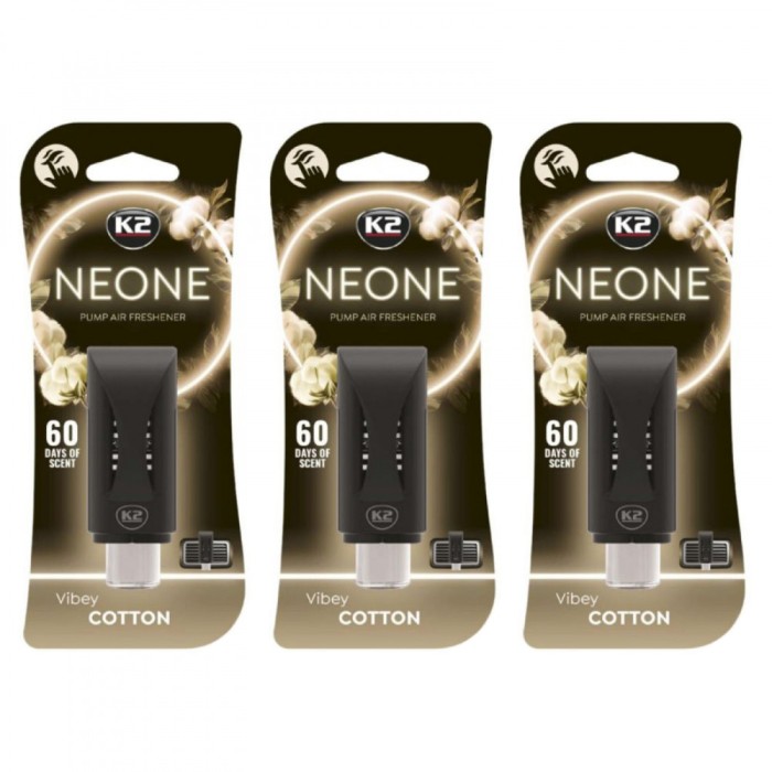 Pachet 3 x odorizant auto grila ventilatie Puf-Puf K2 Neone Cotton (Unisex)