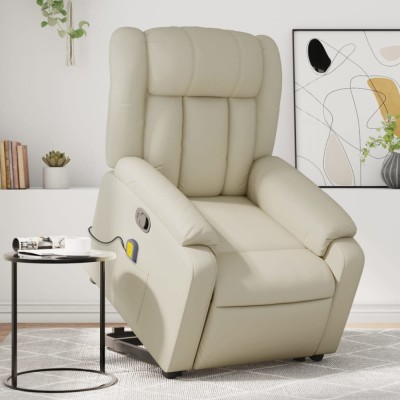 vidaXL Fotoliu rabatabil cu ridicare, crem, piele ecologică 3205272 foto