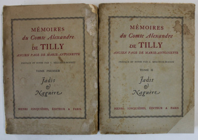 MEMOIRES DU COMTE ALEXANDRE de TILLY , ANCIEN PAGE de MARIE - ANTOINETTE , DEUX VOLUMES , 1929 foto