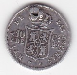 Moneda Argint Filipine 10 Centavos 1868 Isabella II Gaurita - Filipine Philippines Argint