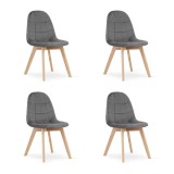Set 4 scaune bucatarie/living, Artool, Bora, catifea, lemn, gri inchis, 44.5x54x81.5 cm, Leobert
