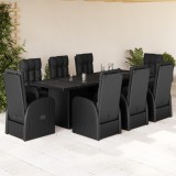 Set mobilier de grădină cu perne, 9 piese, negru, poliratan