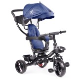 Tricicleta 3in1 105x52x94 cm, cu sezut rotativ 360&deg;, roti fara aer, copertina reglabila, bleumarin Household NewTrend