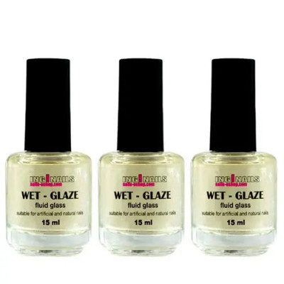 3x Wet Glaze 15ml - Top coat pentru luciu intens Inginails foto