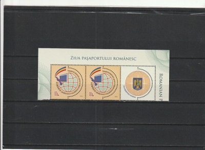 ROMANIA 2023 LP 2408 ZIUA PASAPORTULUI ROMANESC STRAIF DE 2 VALORI + VINIETA MNH NESTAMPILAT foto