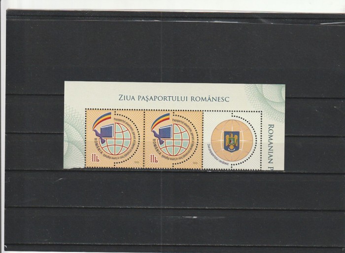 ROMANIA 2023 LP 2408 ZIUA PASAPORTULUI ROMANESC STRAIF DE 2 VALORI + VINIETA MNH NESTAMPILAT