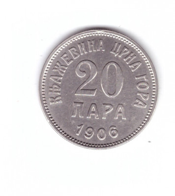 Moneda Muntenegru 20 para 1906, stare foarte buna, curata foto