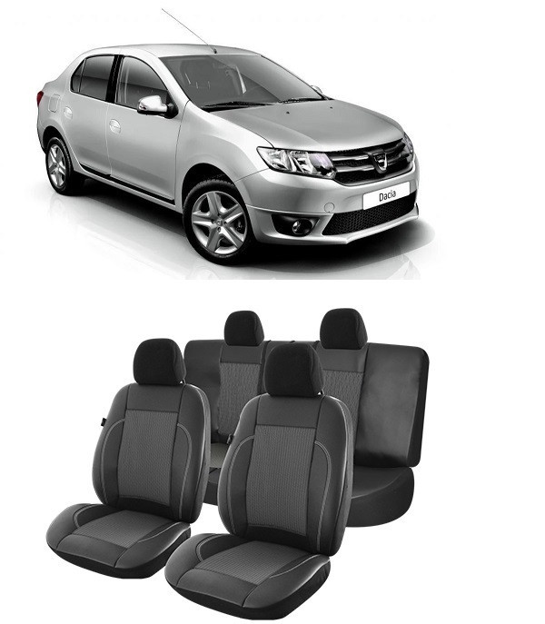 Set huse scaune Dacia Logan 2012-2020 Piele + Textil (Compatibile cu sistem AIRBAG)