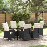 VidaXL Set de dining de grădină 7 piese cu perne din ratan sintetic negru