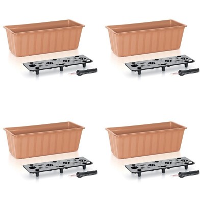 Set 4 jardiniere decorative cu sistem de irigare, 11 L, 60x18x14 cm, maro, Prosperplast foto