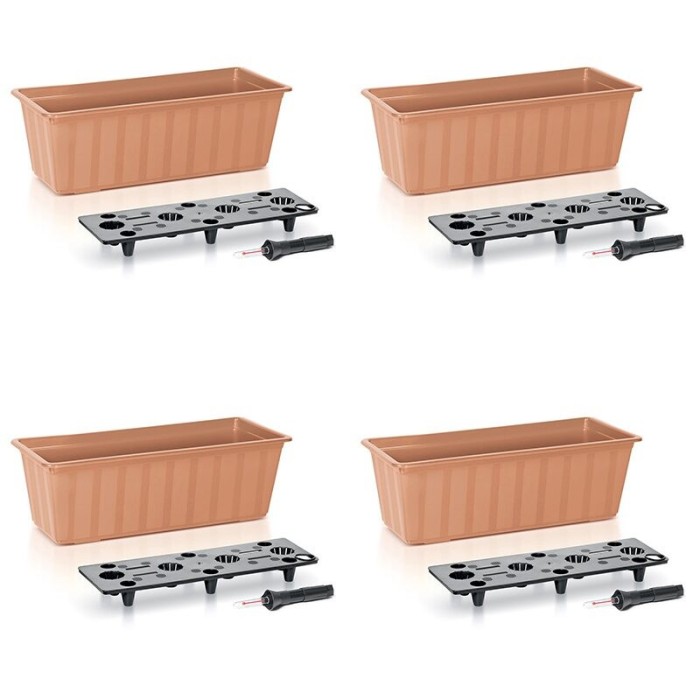Set 4 jardiniere decorative cu sistem de irigare, 11 L, 60x18x14 cm, maro, Prosperplast
