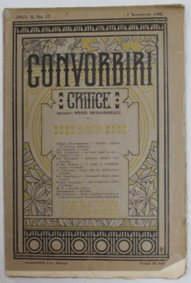 CONVORBIRI CRITICE , REVISTA LITERARA BIMENSUALA , ANUL II , NR. 17 , 1 NOIEMBRIE , 1908 foto