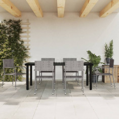 vidaXL Set mobilier de grădină, 7 piese, gri&negru, poliratan și oțel