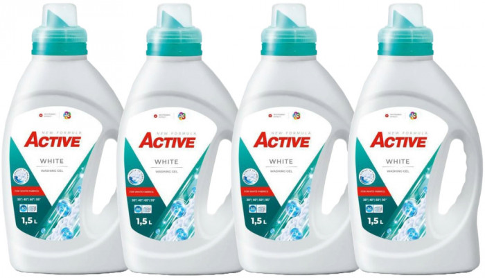 Detergent lichid pentru rufe albe Active, 4 x 1.5 litri, 120 spalari