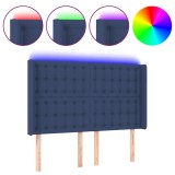 Cumpara ieftin Tablie de pat cu LED, albastru, 147x16x118/128 cm, textil