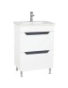 Baza si lavoar ceramic GN0561, mobilier baie stativ 60 cm, dreptunghiular, front MDF, 2 sertare, glisiere soft close, picioare cromate reglabile, alb/