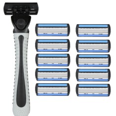 Aparat de ras manual, flippy, din otel inoxidabil, suport lama + 10 capete de schimb incluse, cutie pentru lame, negru