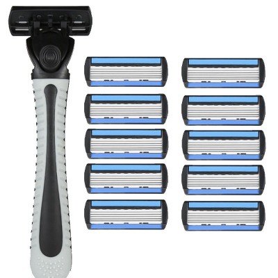Aparat de Ras Manual, Flippy, din Otel Inoxidabil, Suport Lama + 10 Capete de Schimb Incluse, Cutie pentru Lame, Negru foto