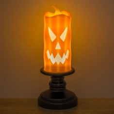 Lămpă Halloween cu LED, Model Dovleac, Portocaliu și Negru, 5.3x14cm, Baterii Incluse