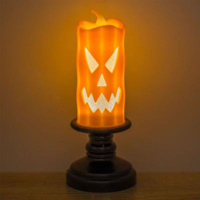 Lămpă Halloween cu LED, Model Dovleac, Portocaliu și Negru, 5.3x14cm, Baterii Incluse foto