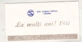 bnk cp Felicitare 30 Decembrie si Anul Nou 1981 Intreprinderea Chimica Sinteza Oradea