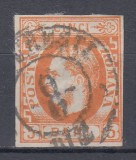 ROMANIA 1869 LP 25 CAROL I CU FAVORITI 5 BANI PORTOCALIU STAMPILAT BUCURESTI