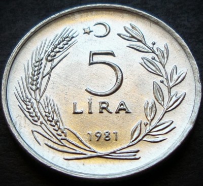 Moneda 5 LIRE - TURCIA, anul 1981 *cod 3538 = UNC foto
