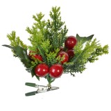 Decorațiune de Crăciun cu Clips, Crenguță de Brad și Pomușoare Roșii, 9 cm, CMCLASS