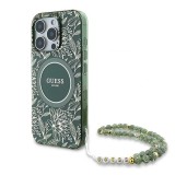 Husa iPhone 16 Pro originala Guess IML Flowers Allover Electro With Pearl Strap MagSafe, verde, GUHMP16LHCPOFPA