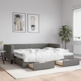 vidaXL Pat de zi cu extensie și sertare, gri &icirc;nchis, 90x190cm, textil