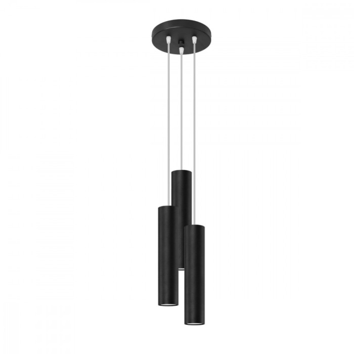 Lampă Suspendată Lagos Negru Oțel 3 Becuri Tub Modern De Interior