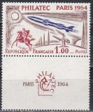 Franta 1964 - Expozitia &quot;PHILATEC&quot; - Paris 1964, serie cu vinieta, MNH