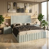 Pat Adela Lemon Catifea Premium Cu Noptiere Tapitate Stoc limitat