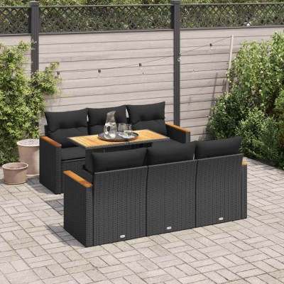 vidaXL Set canapele grădină perne 7 piese negru, poliratan/lemn acacia 3327443 foto