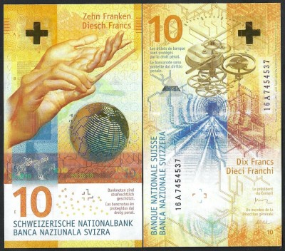 ELVETIA █ bancnota █ 10 Franken █ 2016 █ P-75b Studer Maechler █ UNC necirculata foto