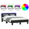 Cadru de pat cu tablie si LED, negru, 135x190 cm