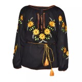 Cumpara ieftin Bluza Neagra cu Motiv Floral Galben - BMG170
