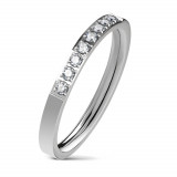 Inel din oțel inox, culoare argintie, linie din zirconii transparente, 2,5 mm - Marime inel: 49