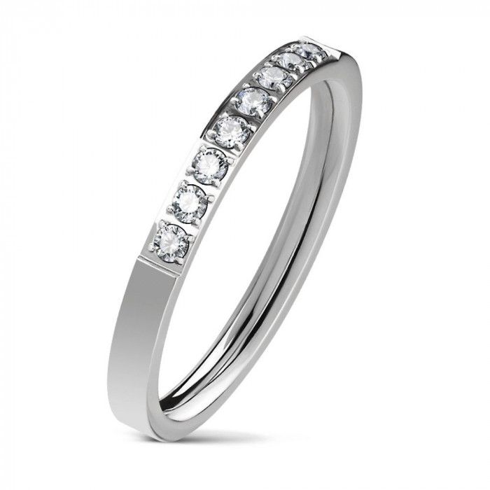 Inel din oțel inox, culoare argintie, linie din zirconii transparente, 2,5 mm - Marime inel: 57