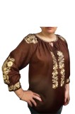 Bluza dama casual R262, marime 2XL maro/bej, Bumbac