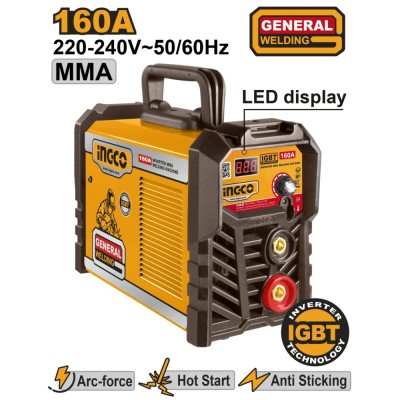 Aparat de sudura cu invertor 160 a electrod: 1.6-4,0 mm, pentru lucrari de sudura precise si eficiente - Ingco ING-MMA16021E foto