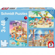 Puzzle Schmidt: Banda de pirați, set de 3 puzzle-uri x 48 piese + cadou: poster