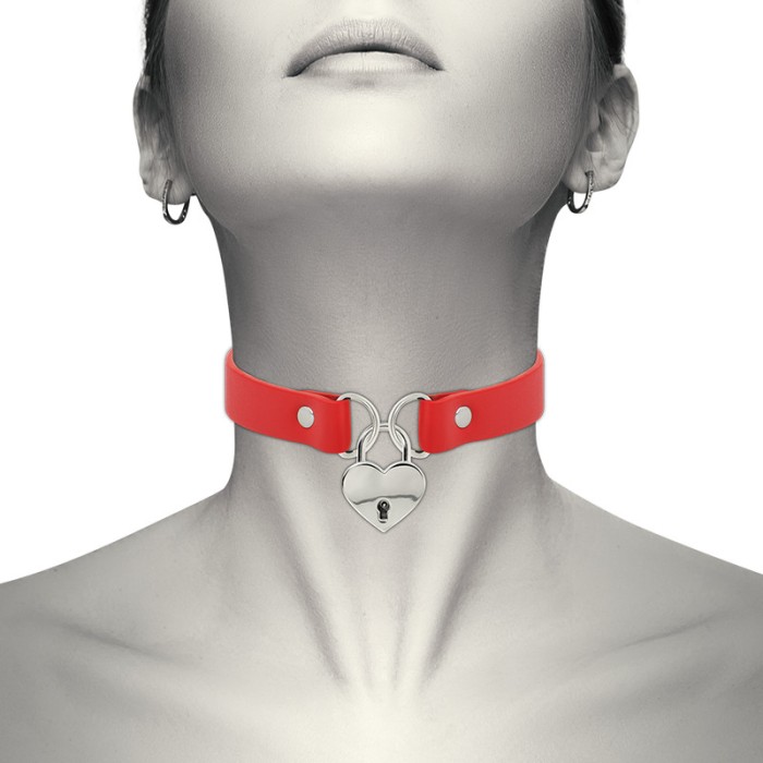 Chocker cu Inima Si Lant Coquette - Rosu##