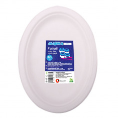 Farfurie Ovala Biodegradabila Alba din Trestie de Zahar, Diametru 26 cm, 50 Buc/Set, Farfurii Biodegradabile pentru Aperitive, Farfurii Ovale Reciclab