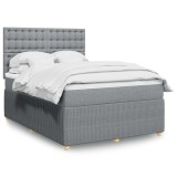 VidaXL Pat box spring cu saltea, gri deschis, 140x190 cm, textil