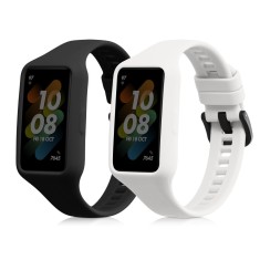 Set 2 Curele pentru Huawei Band 7/Band 6/Honor Band 6, Kwmobile, Negru/Alb, Silicon, 58914.02