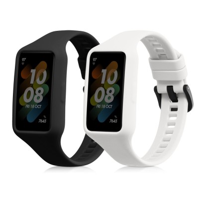 Set 2 Curele pentru Huawei Band 7/Band 6/Honor Band 6, Kwmobile, Negru/Alb, Silicon, 58914.02 foto