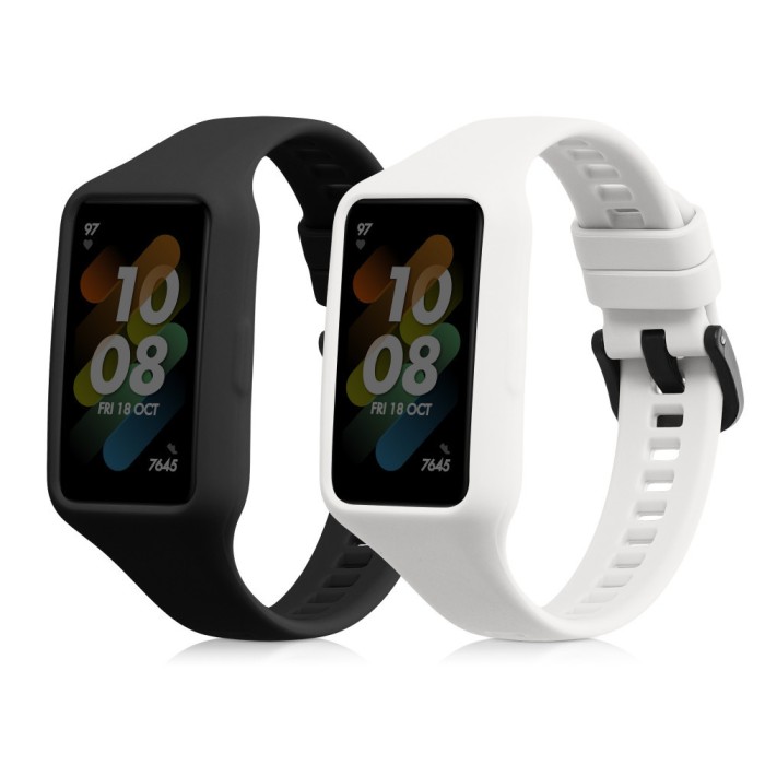 Set 2 Curele pentru Huawei Band 7/Band 6/Honor Band 6, Kwmobile, Negru/Alb, Silicon, 58914.02