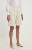 Answear Lab pantaloni scurti din bumbac culoarea bej, neted, high waist