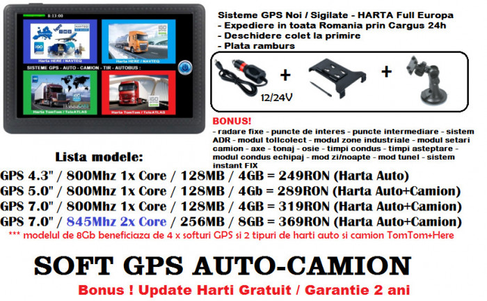 GPS Navigatie HD 7&quot;GPS AUTO GPS TIR GPS CAMION GPS HARTI IGO PRIMO EUROPA 2023